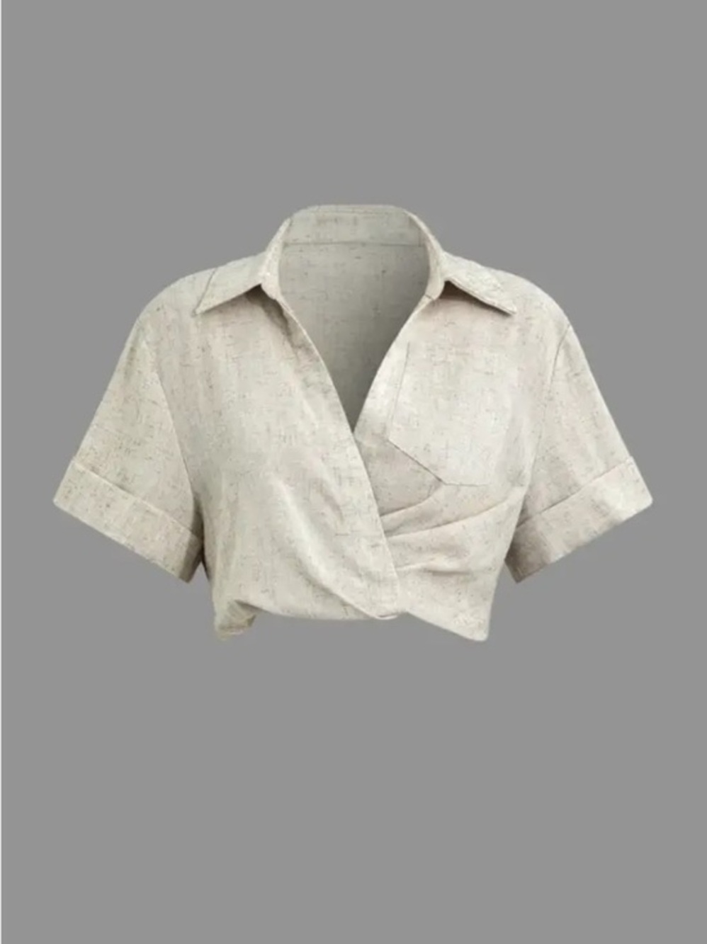 Micas Twist detail shirt top blouse oatmeal short sleeve colar top XS CC18-26